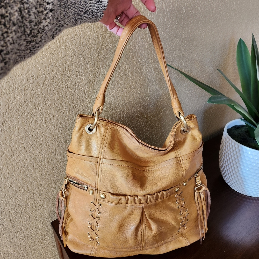 B Makowski Gold Yellow leather hobo
